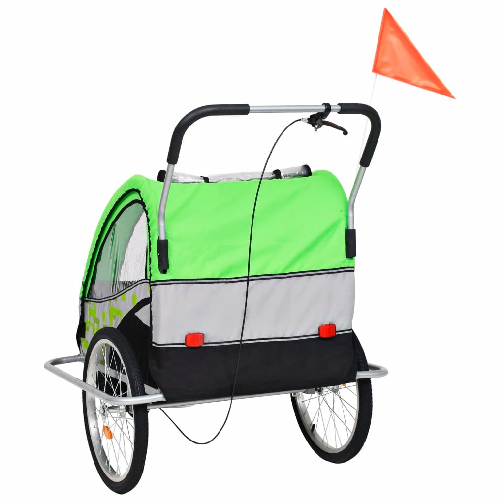 2-in-1 Kids Bicycle Trailer & Stroller Green and Grey